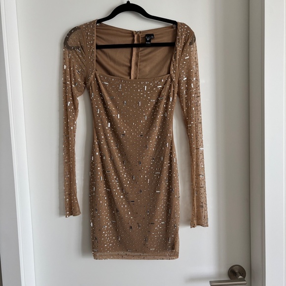 Windsor Long Sleeve Rhinestone Mesh Mini Dress - Picture 3 of 4